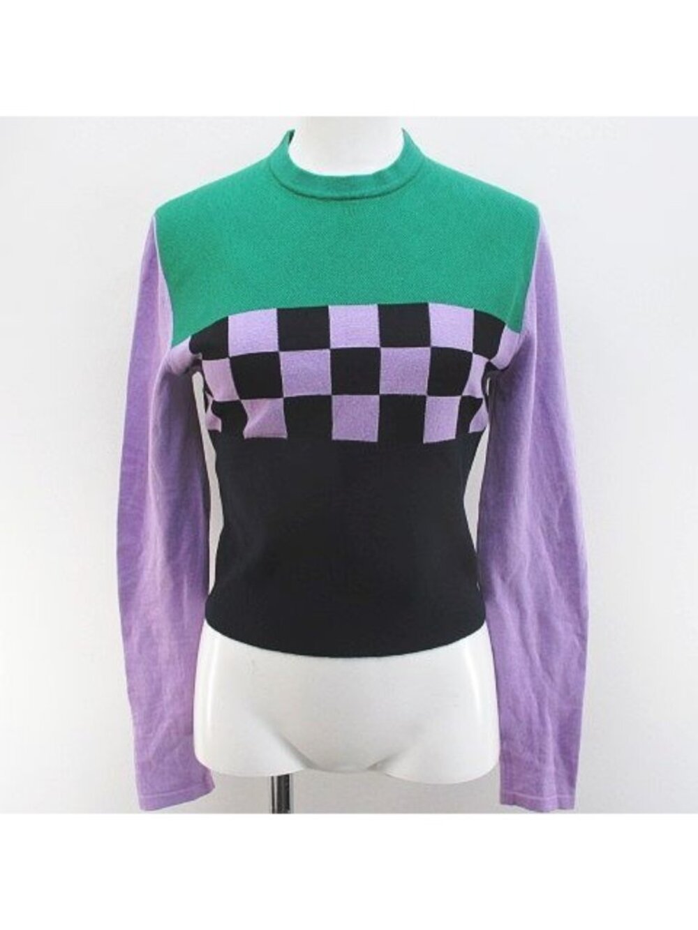 Versace Gianni Long Sleeve Color Block Checker Knit Sweater Short Length 40